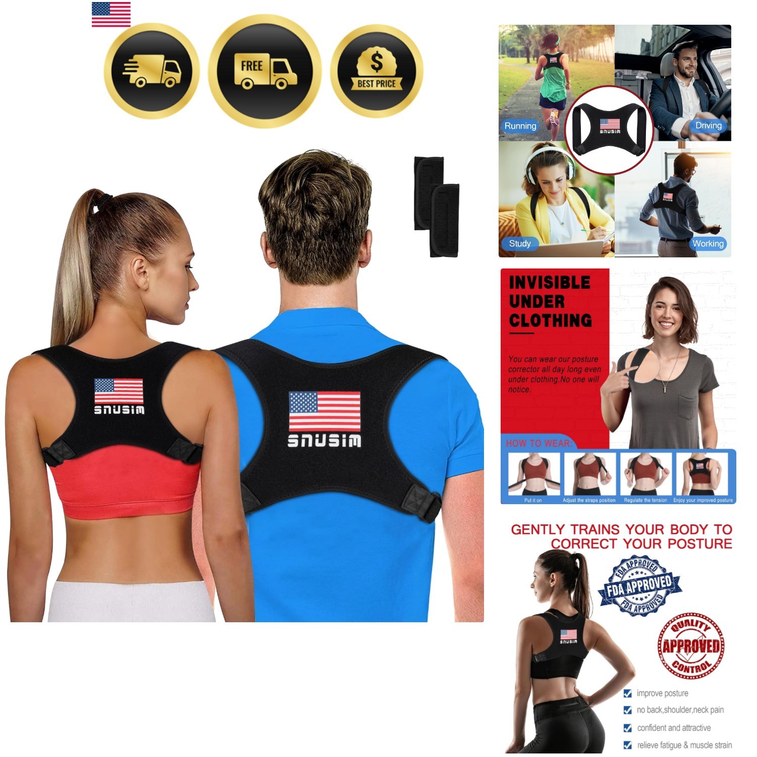 Posture Corrector Upper Back Brace Neck Shoulder Back Support Brace Pain Reli…