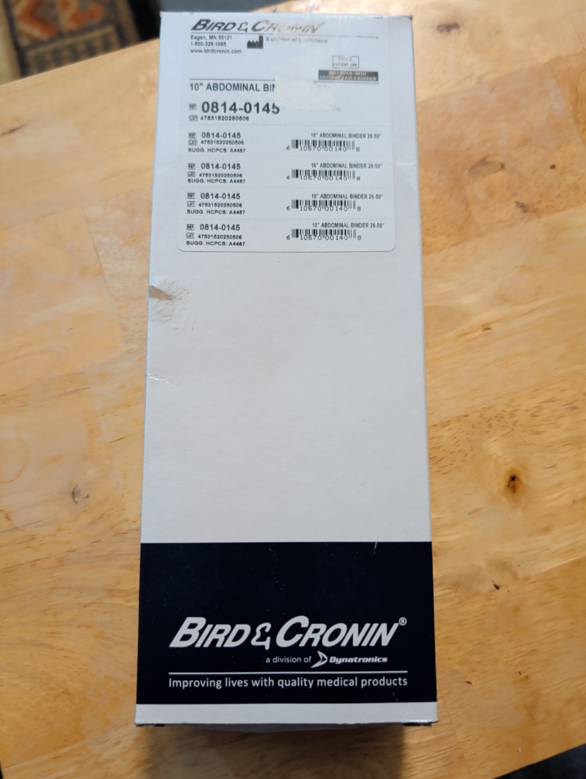 10” Abdominal Binder 26-50″ Bird & Cronin 0814-0145 NIB