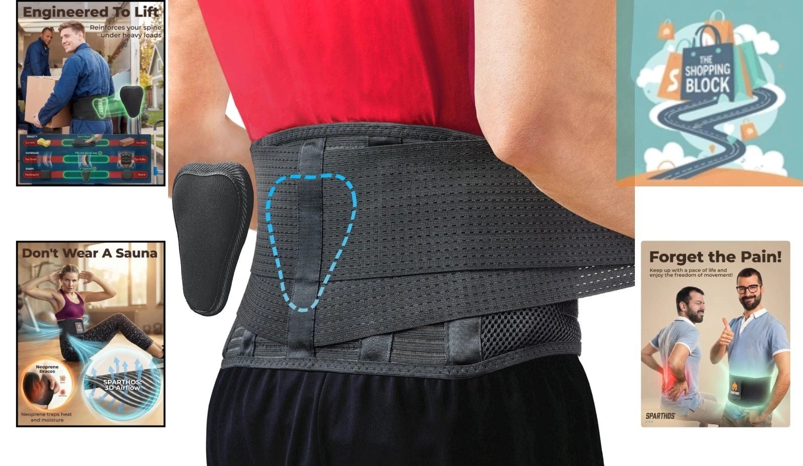 Black Adjustable Lumbar Support Back Brace, Large (44-52″ Waist)