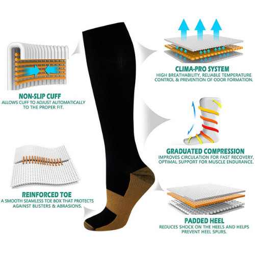 Copper Compression Socks Varicose Vein Pain Leg Ankle Blood Circulation Muscle