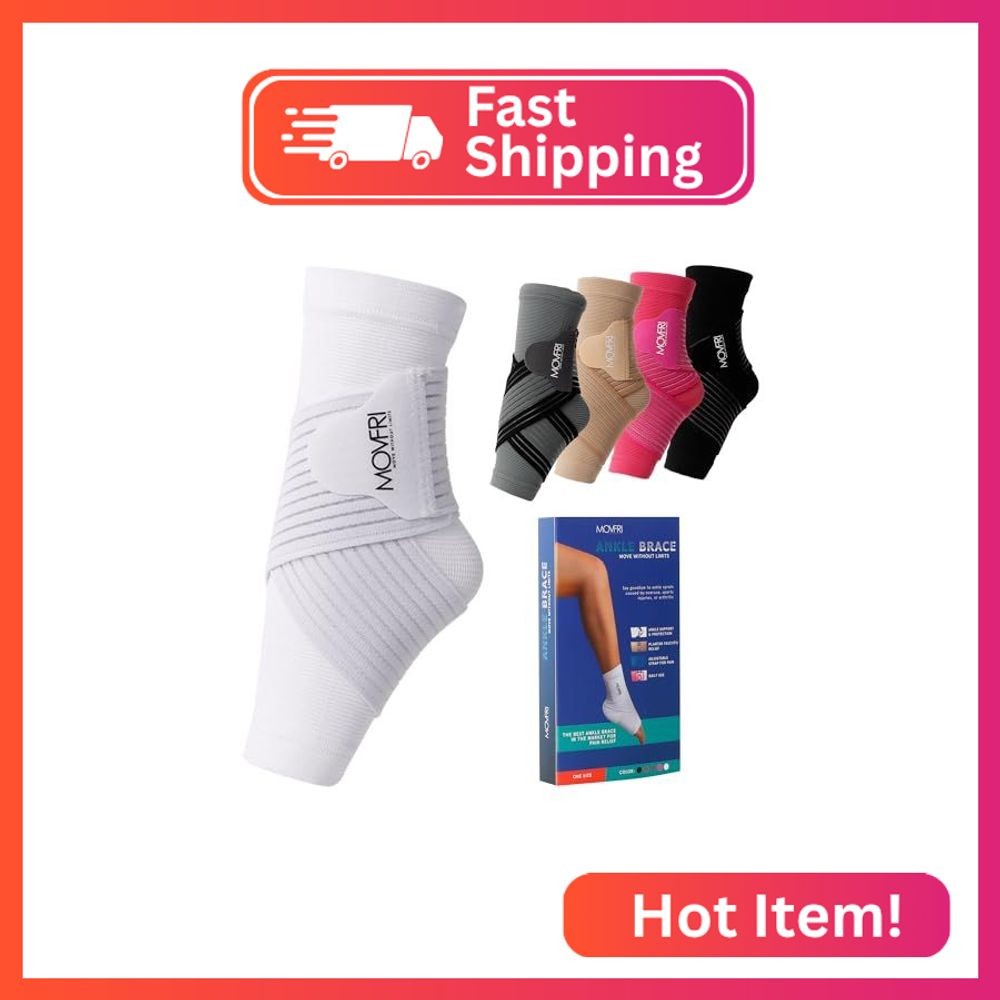 MOVFRI Ankle Brace for Men and Women – Adjustable Compression Support Sleeve wit