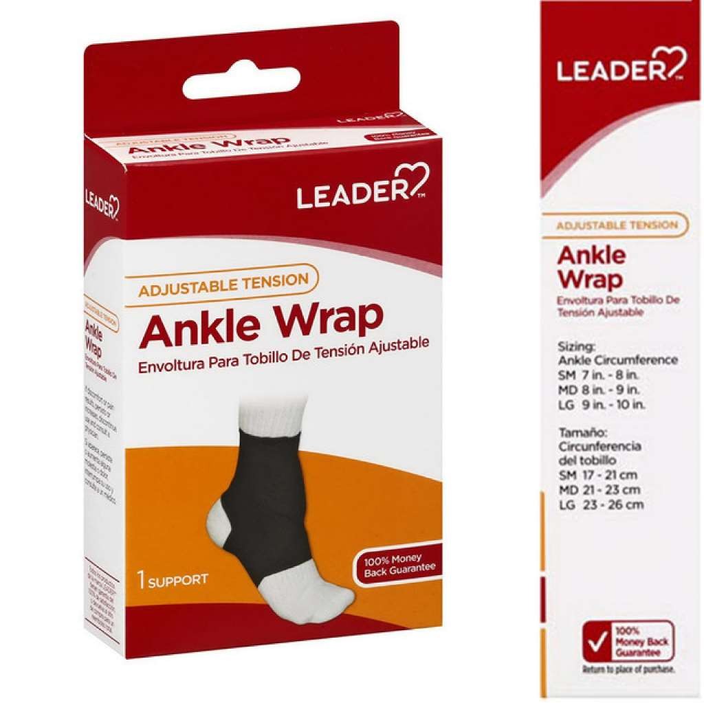 Leader Adjustable Tension Ankle Wrap, Black Small (ankle circumference 7 in – 8