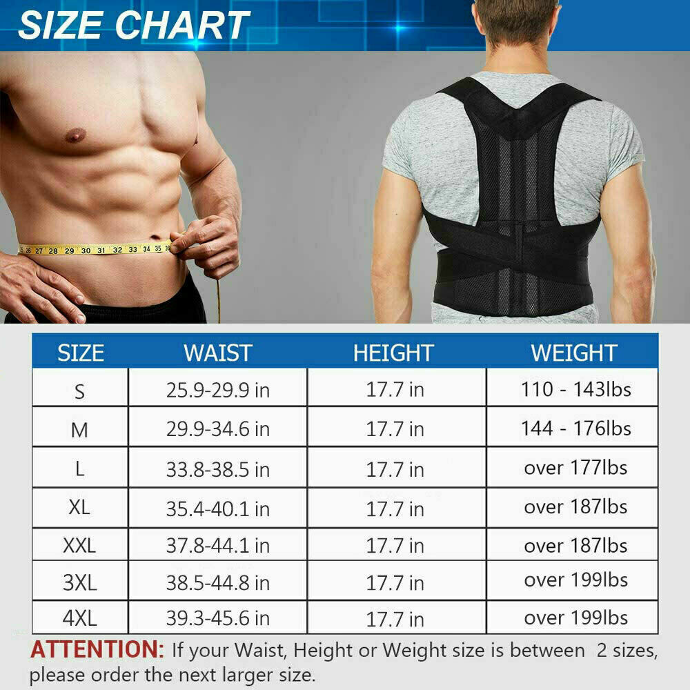 Adjustable Back Support Posture Safety Brace Shoulder Belt Vest Strap Black Belt
