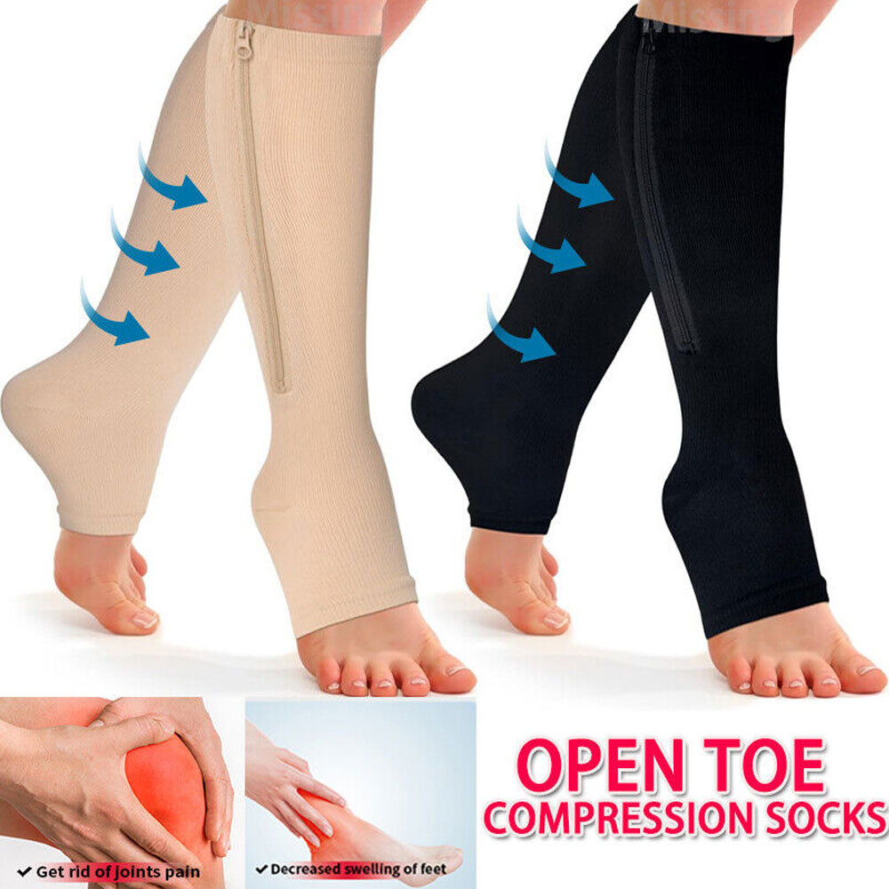 3 Pairs Zipper Compression Socks for Women Men Open Toe 20-30mmHG Easy on WEAR