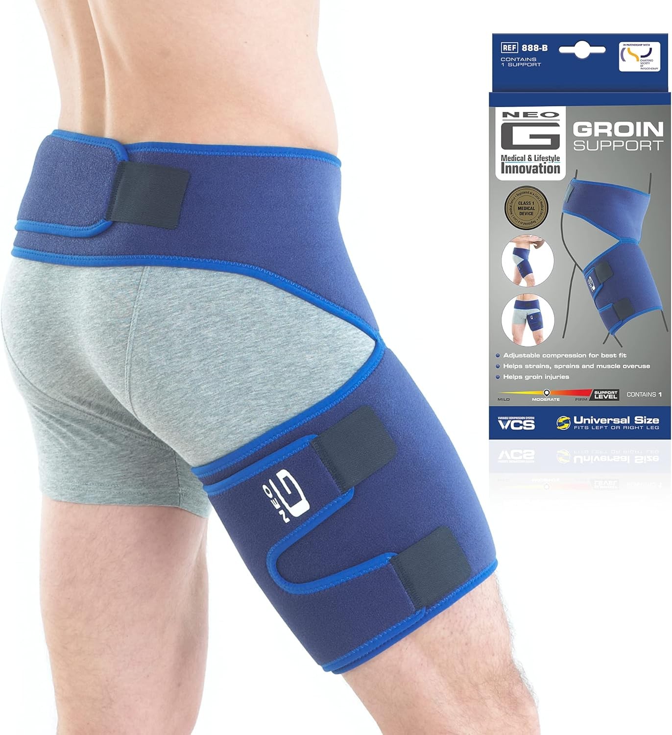 Neo-G Groin Brace for Thigh or Hamstring Injury. One Size, Blue