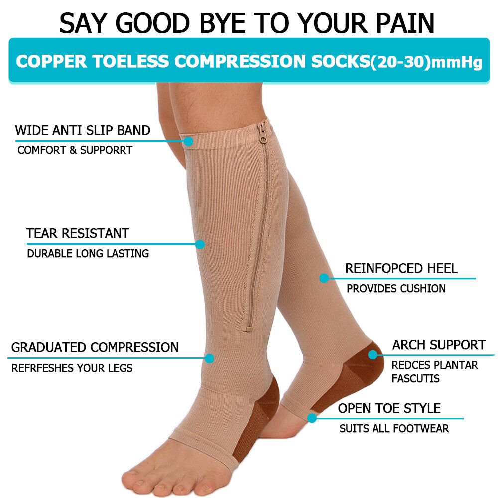 Zipper Compression Socks Stockings 20-30mmHg Sport Varicose Veins Arthritis Wrap