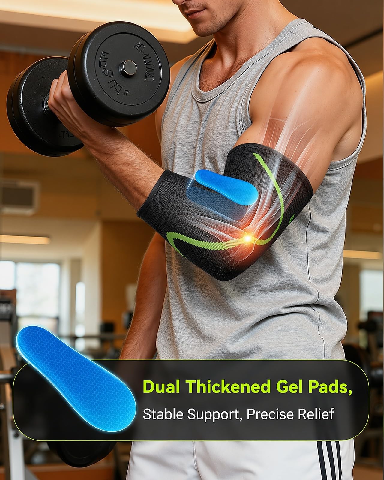 Elbow Brace Support Gel Pads Compression Sleeve Tennis Golfer Black Large