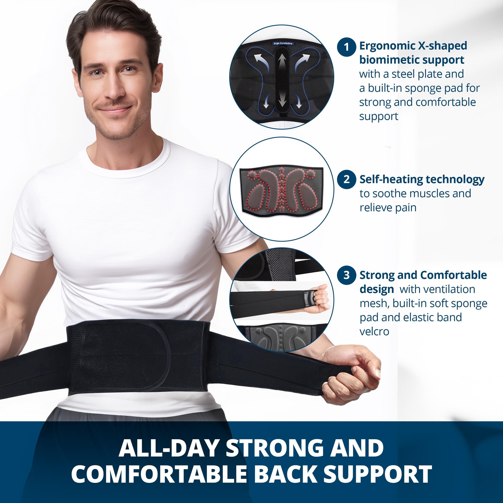 Strong Self-Heating Fit Lower Back Brace – Advanced Composite Fiber Support B…
