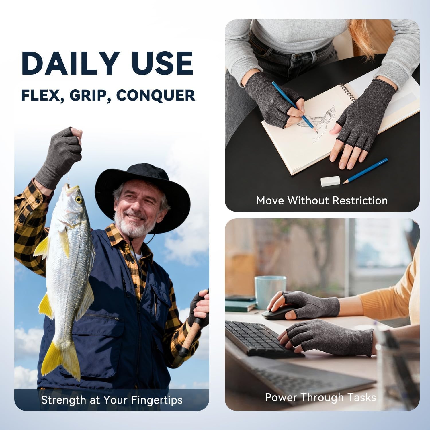 All-Day Comfort Arthritis Gloves for Men and Women – Fingerless, Medium Size