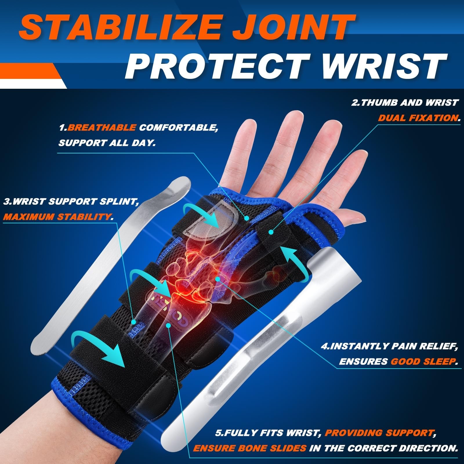Thumb Spica Splint Right Hand,Carpal Tunnel Wrist Brace Night Support for De …