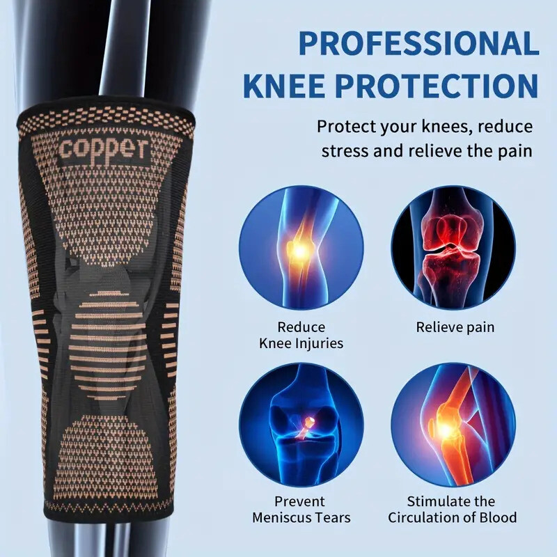 Copper Knee Brace Sleeve Patella Support Sports Gym Arthritis Tendon Joint Pain/