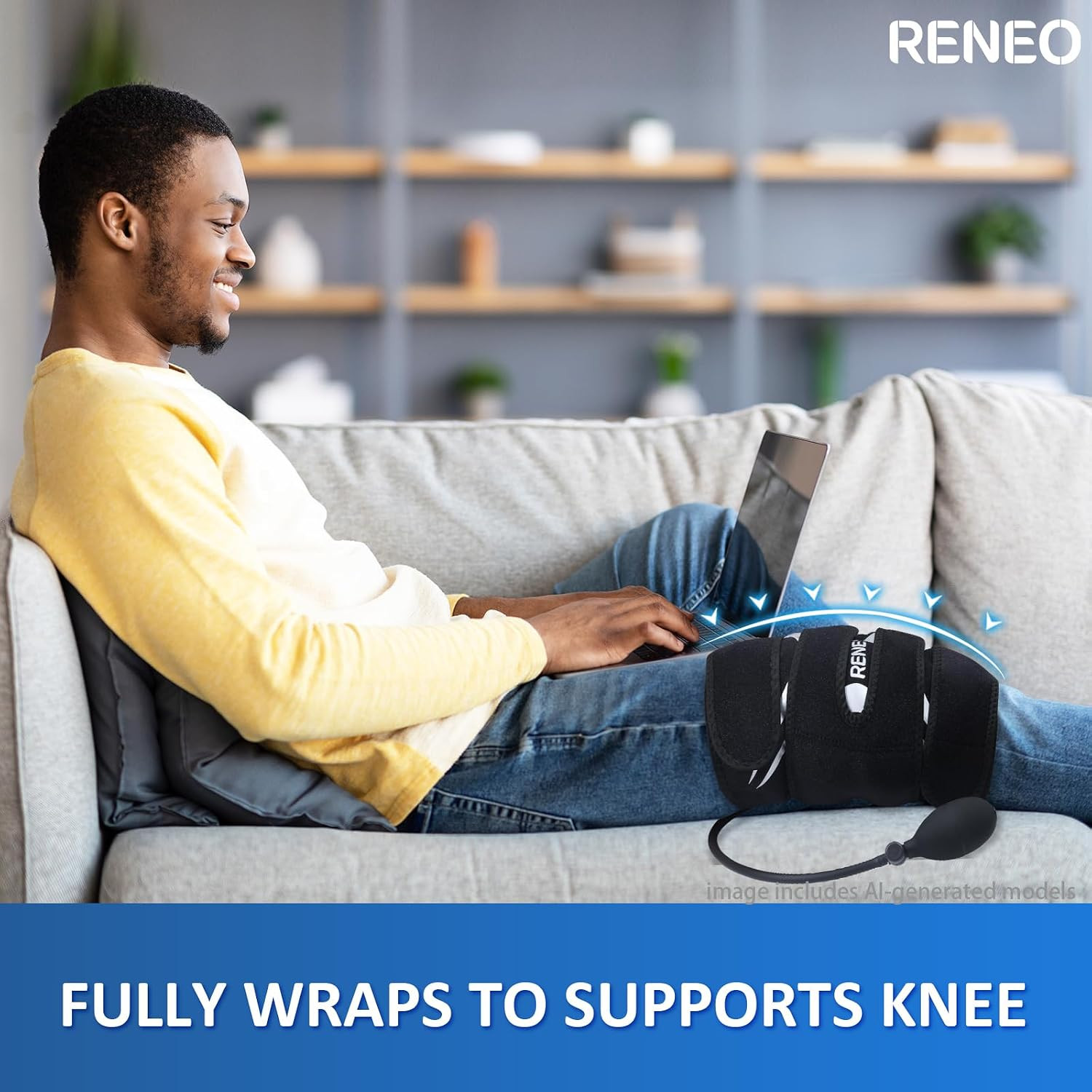 Compression Knee Ice Pack Wrap with Air Pump | Adjustable Knee Brace with Cold P