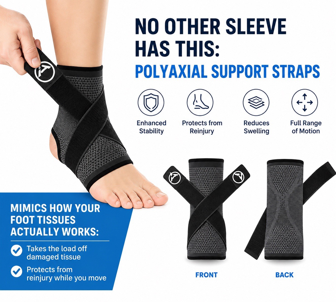KOPREZ Ankle Compression Sleeve Brace w/ Adjustable Support Straps 2Black L