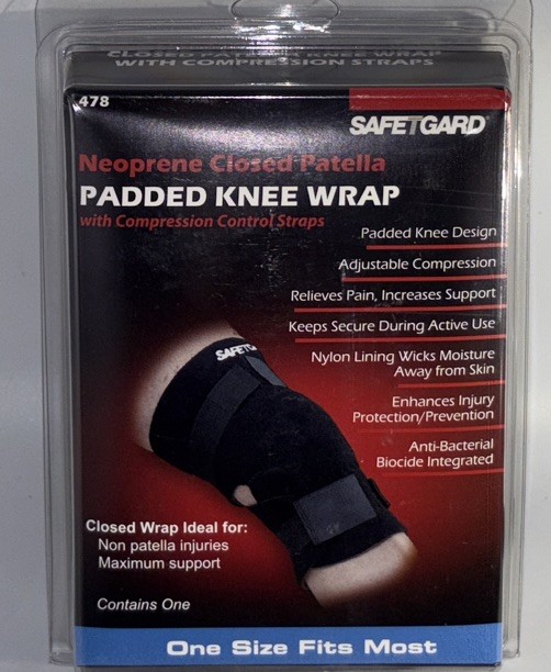 SafeTGard #478 Football/All Sport Padded Black Knee Wrap Adjust Neoprene Support