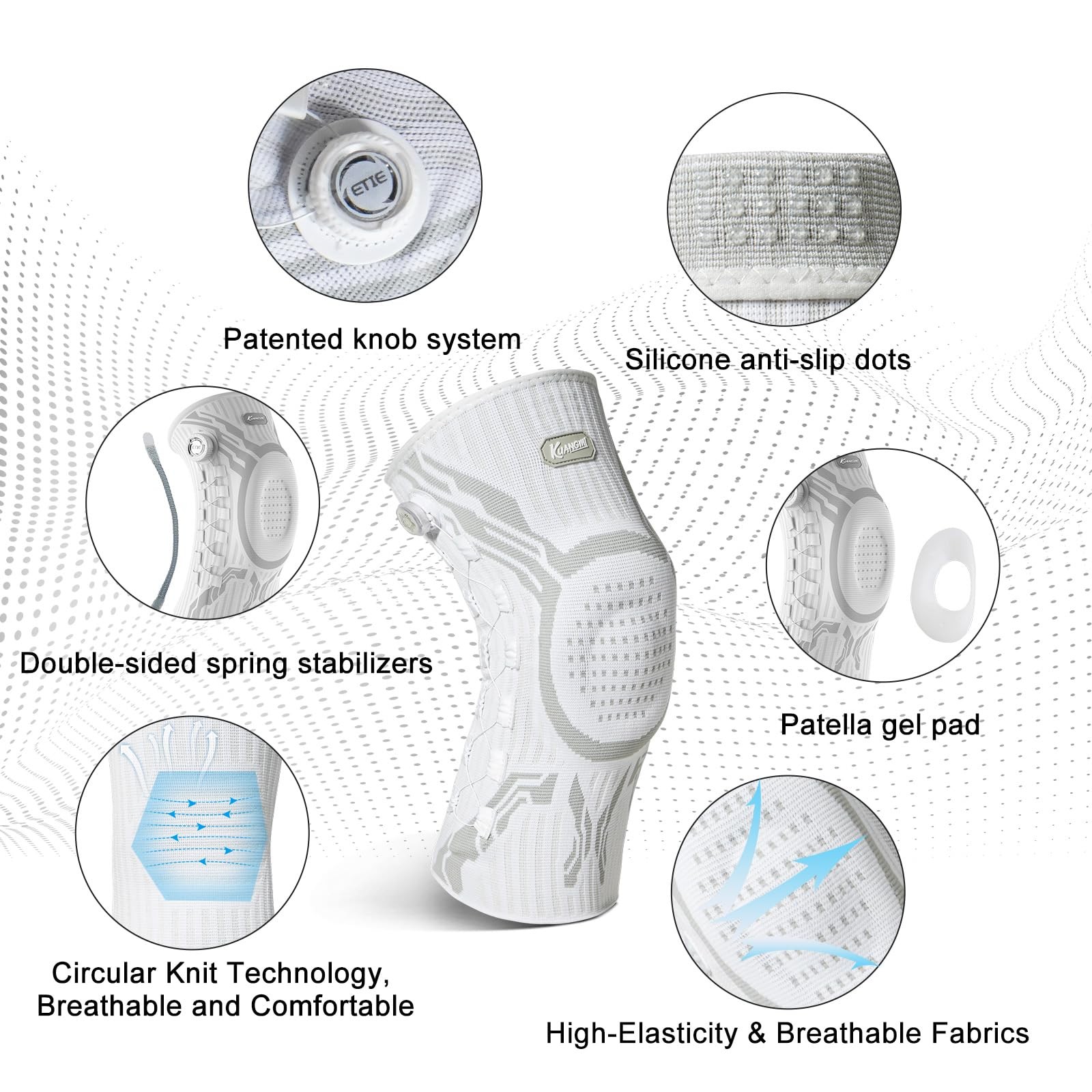 Kuangmi Knob Knee Brace for Pain Relief, Knee Support with Patella Gel Pad & Sid