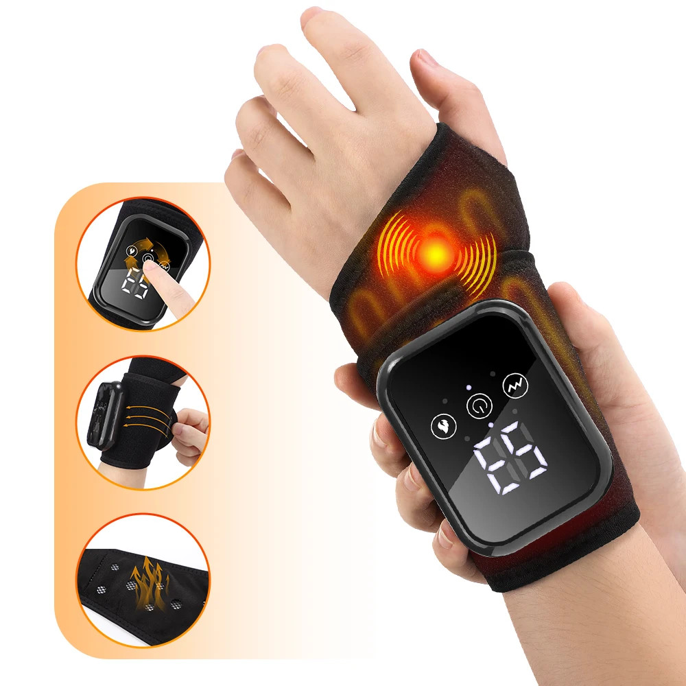 Electric Wrist Brace Adjustable Hot Compress Vibration Massage Wrist Tendonitis