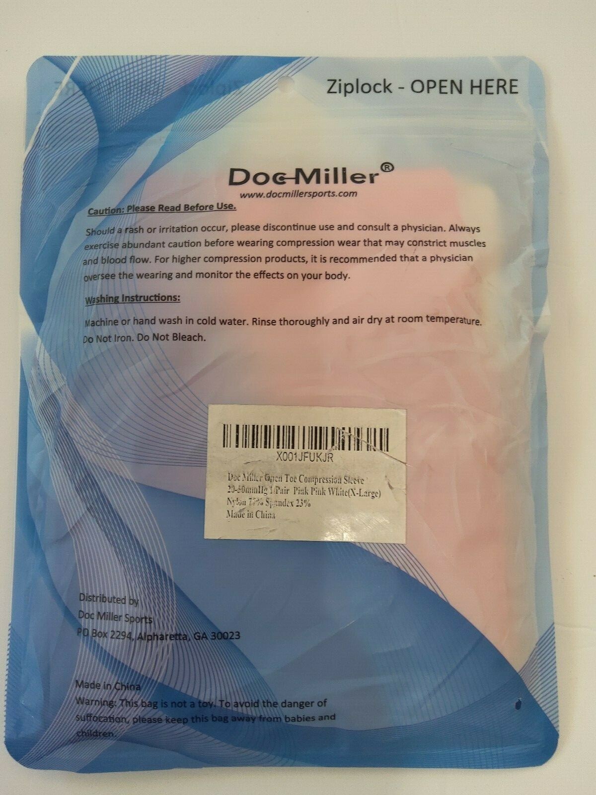 Doc Miller XL Open Toe Compression Dress Socks 20-30 mm Hg Pink White Stripe New