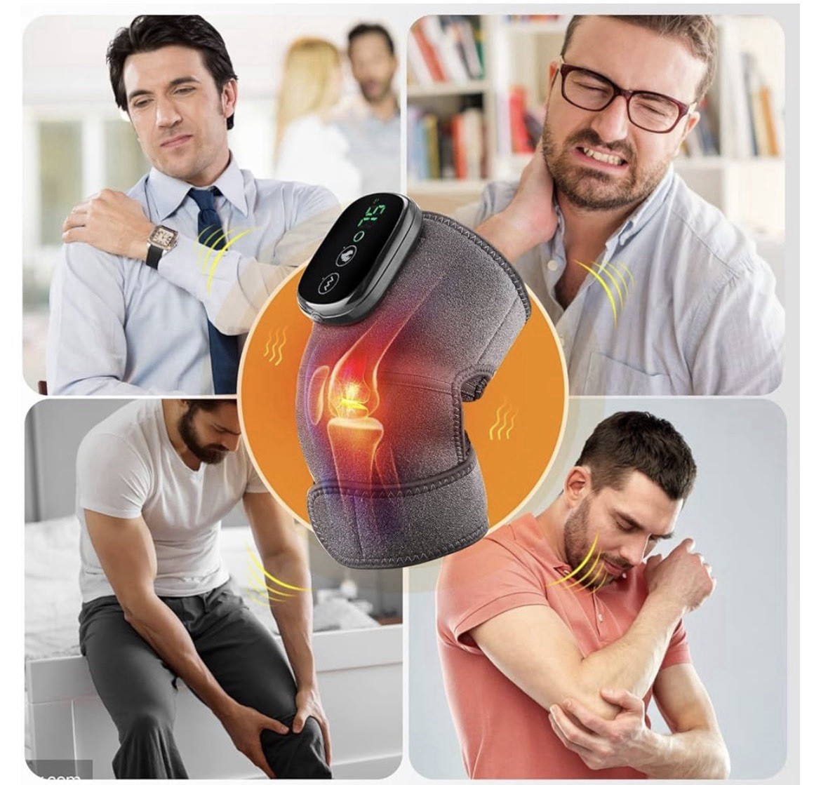 MOAJAZA Cordless Heated Vibrating Knee Brace Wrap Rechargeable Adjustable Gray