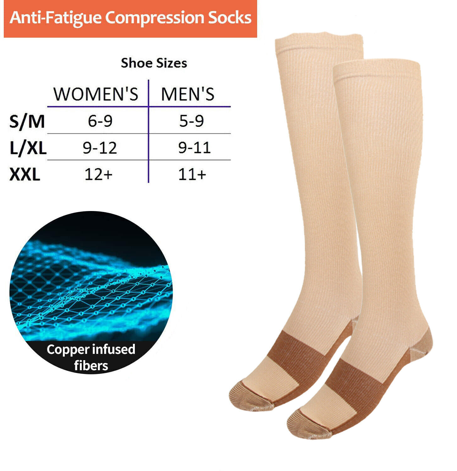 1-10 Pairs Copper Compression Socks Graduated Support 20-30mmHg Men Women S-XXL