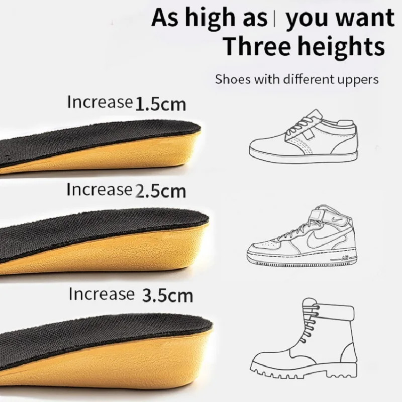 Invisiable Height Increase Insoles for Women Men Heel Lift Yellow Shoes Sole Pad