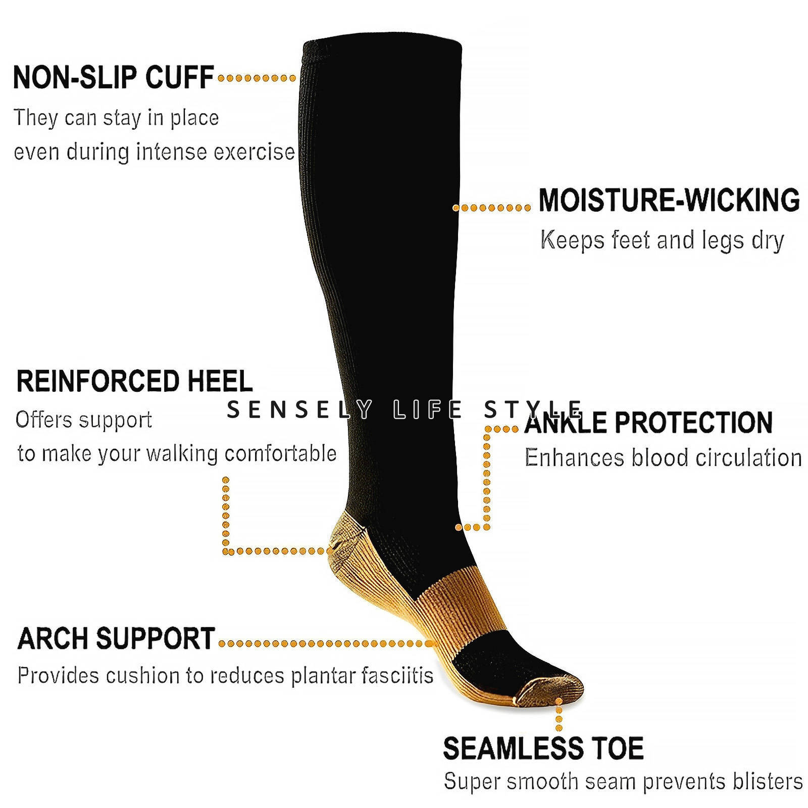 Medias Calcetines De Compresion Cobre Varices 3 Pares Hombres Mujeres 15-20 Mmhg