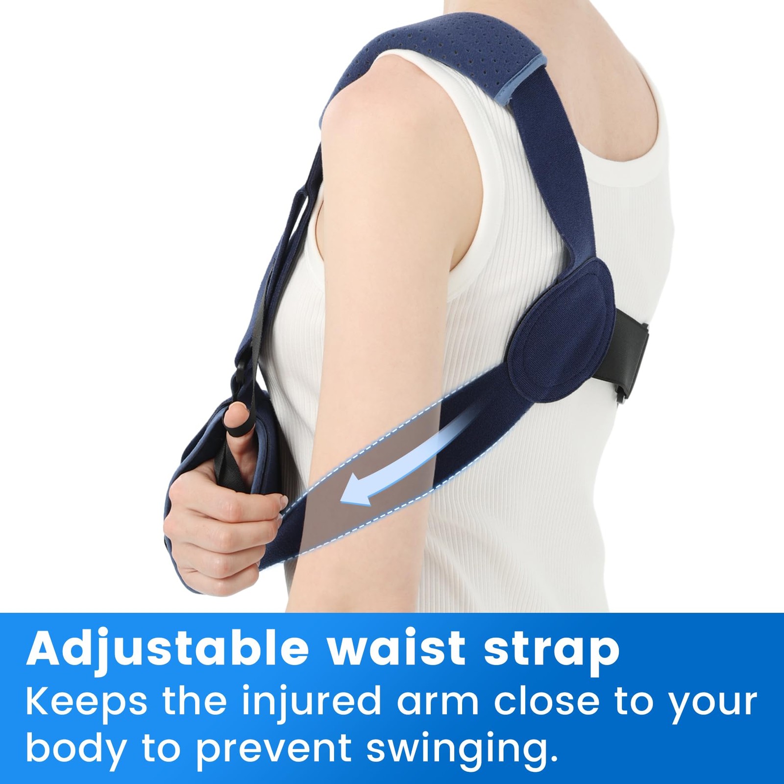 Velpeau Arm Sling Shoulder Immobilizer with Waist Strap, Small, Blue
