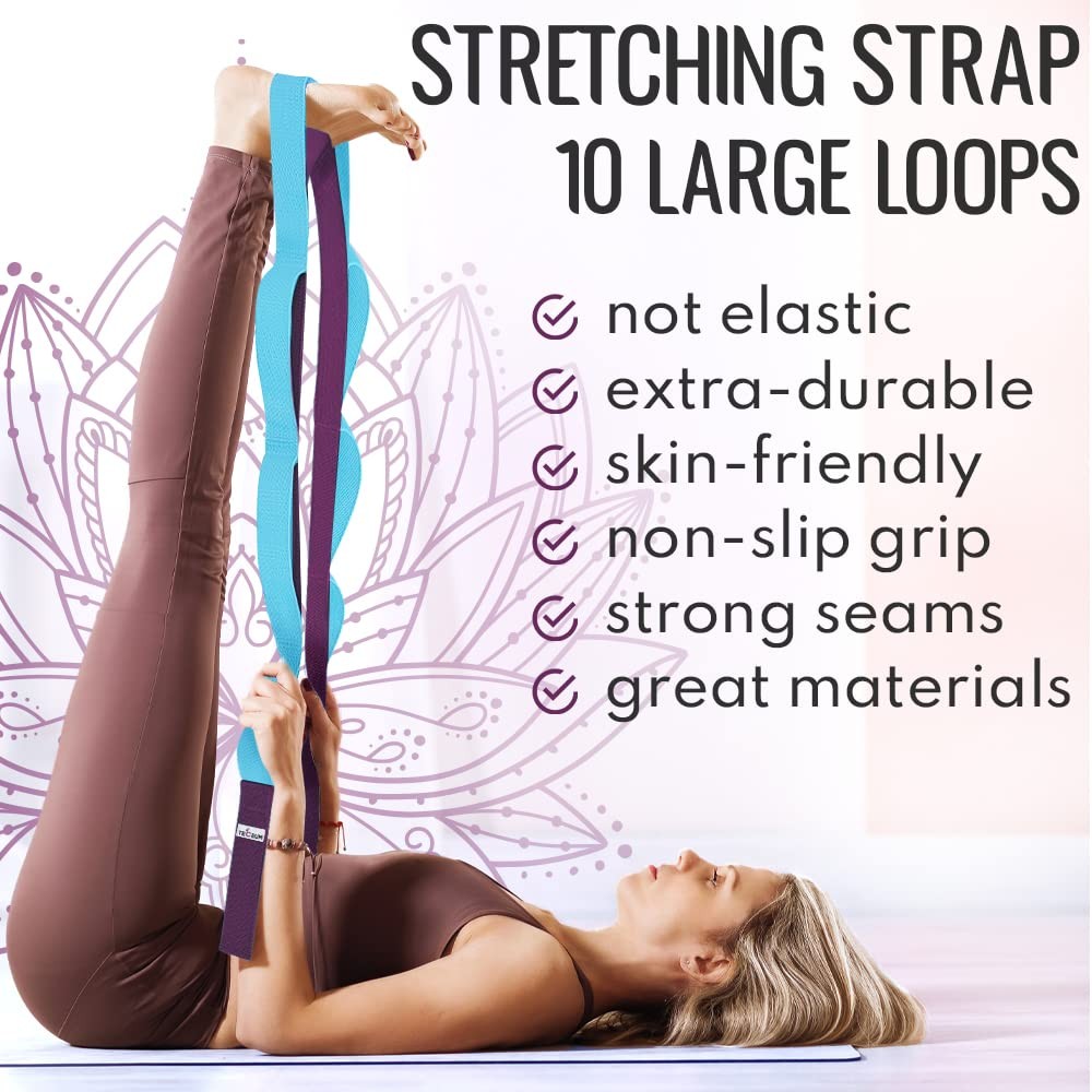 TECEUM Stretching Strap with 10 Loops for Physical Therapy and Rehab | Non-El…