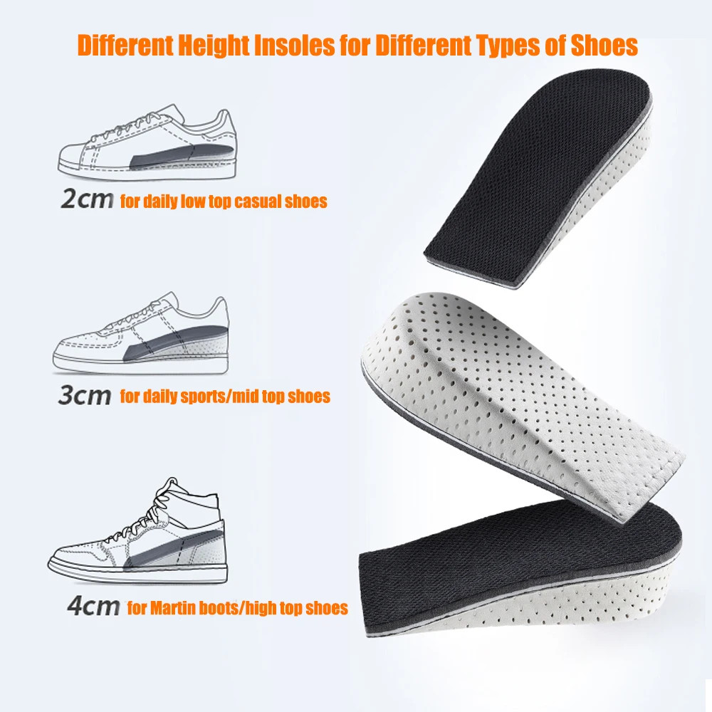 2-4cm Memory Foam Insoles for Shoes Men Height Increase Templates Breathable Swe