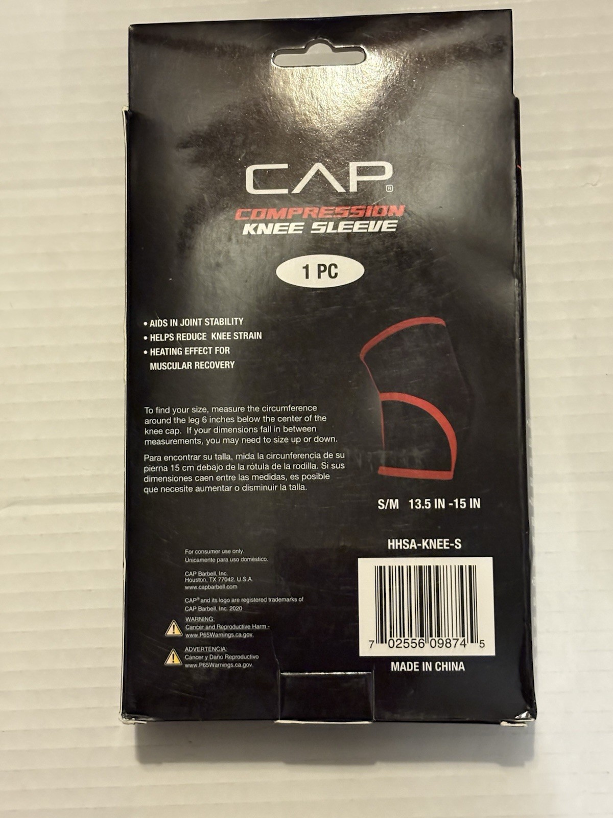 CAP Barbell Compression Knee Sleeve S/M 13.5–15” Support Brace 1 Pc NEW