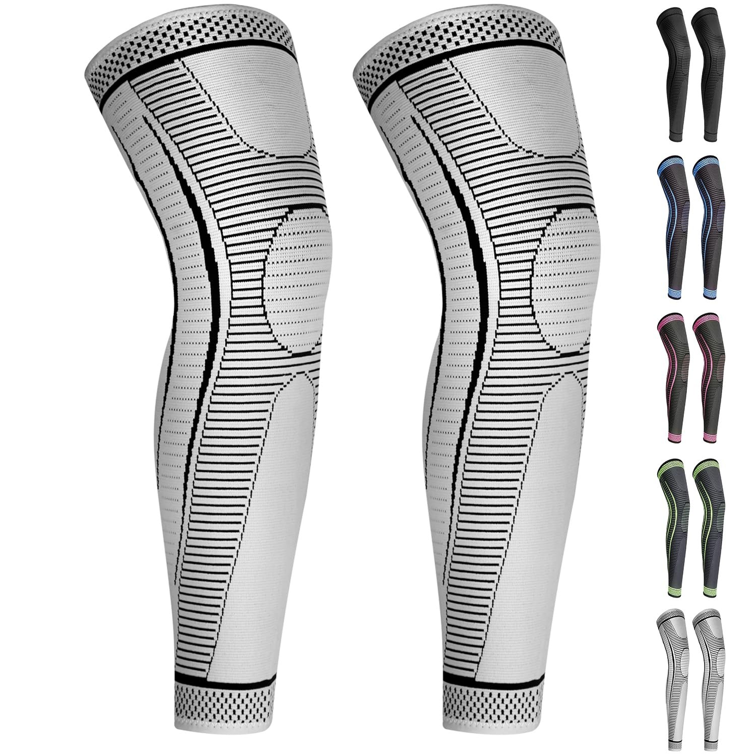 2 Pack Full Leg Compression Sleeves Men Women Long Knee Brace Support Sport