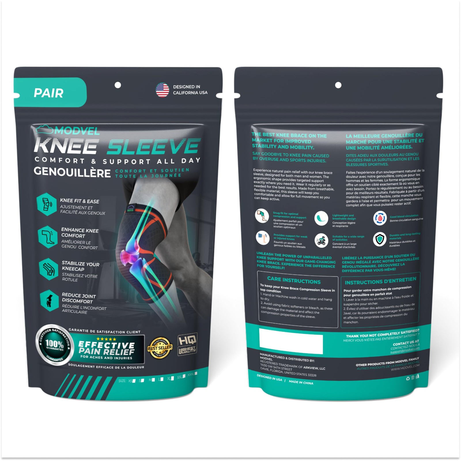 Modvel Knee Brace Black/White Large Set A 2 Pack