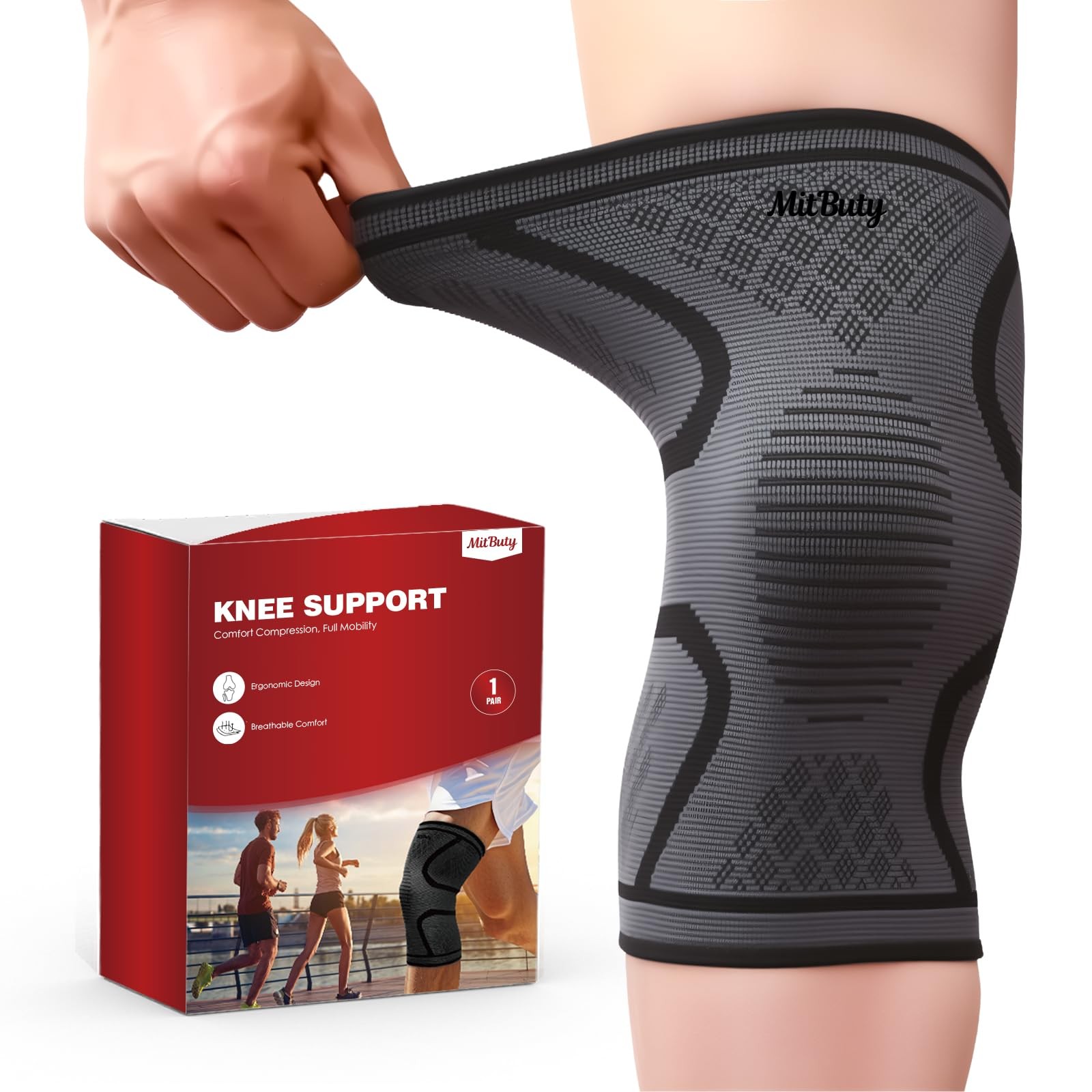 Compression Knee Brace Sleeve Running Basketball Hiking M 16.518.5 Inch 2 PCS