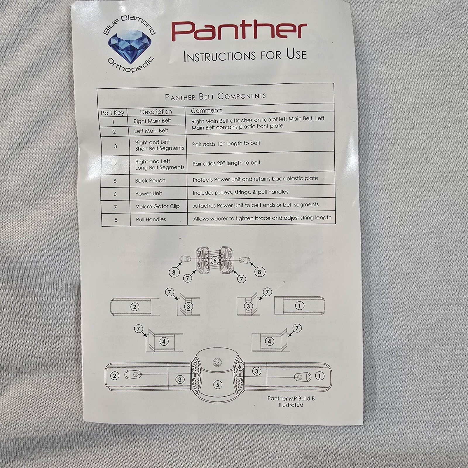 Back Brace Spinal + Gel pack Panther MP627 By Blue Diamond Ortho Post Surgery
