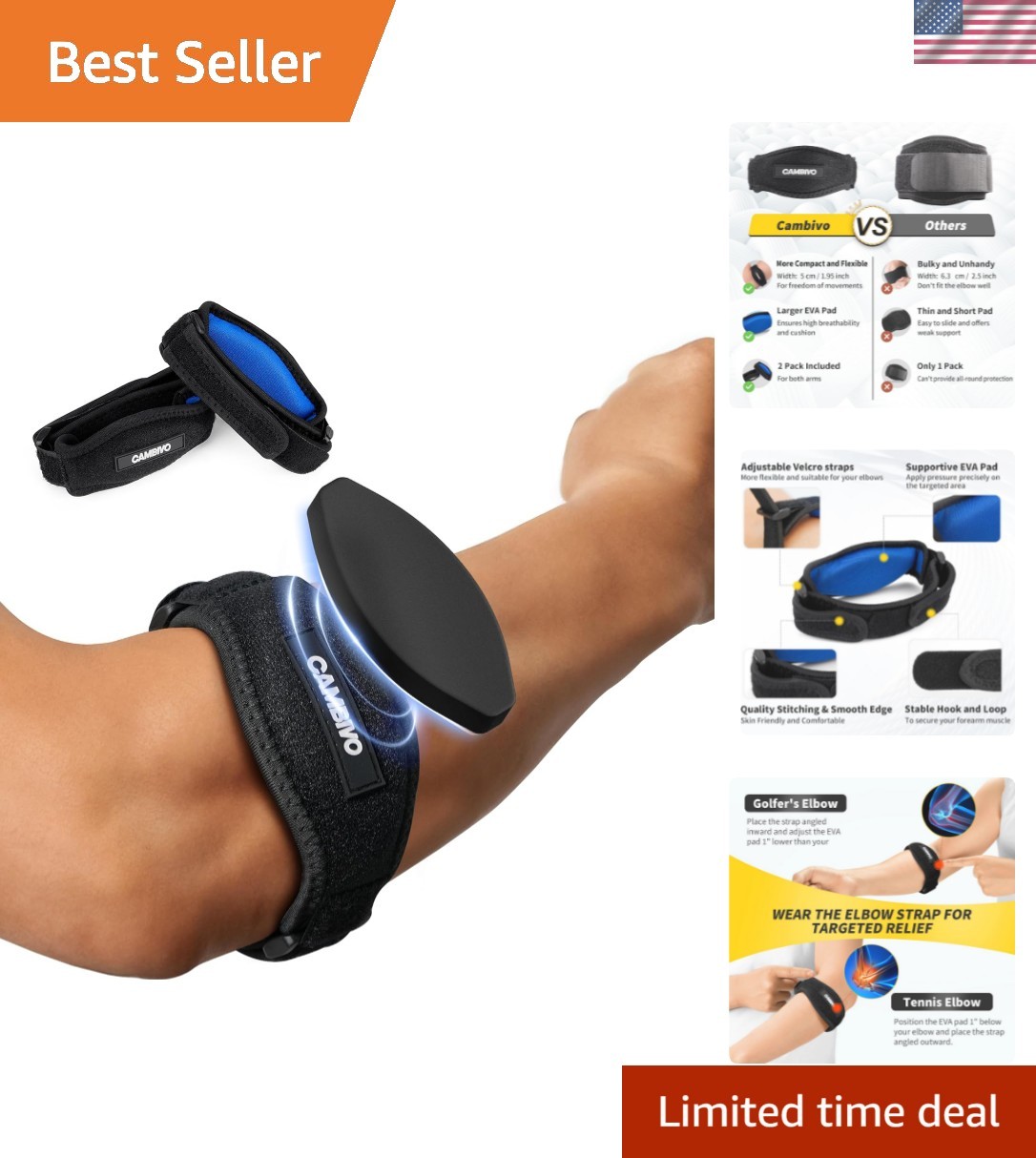 2 Pack Tennis Elbow Brace for Men & Women, Elbow Pain Relief for Tendonitis, …
