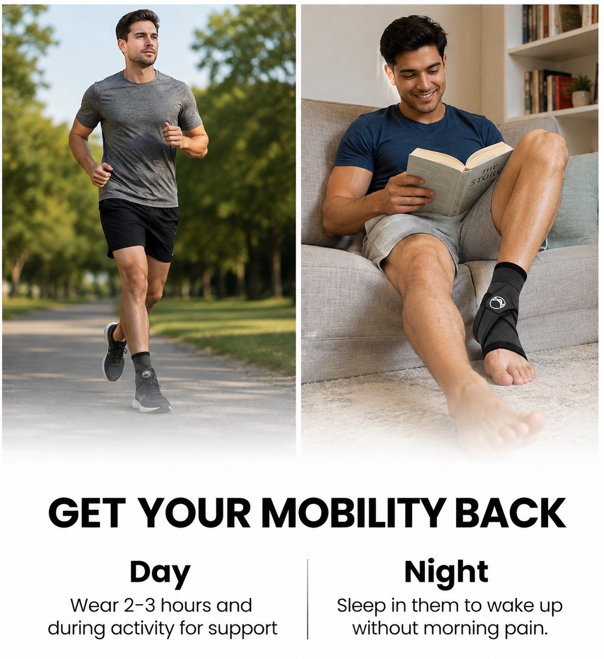 KOPREZ Ankle Compression Sleeve Brace w/ Adjustable Support Straps 2Black L