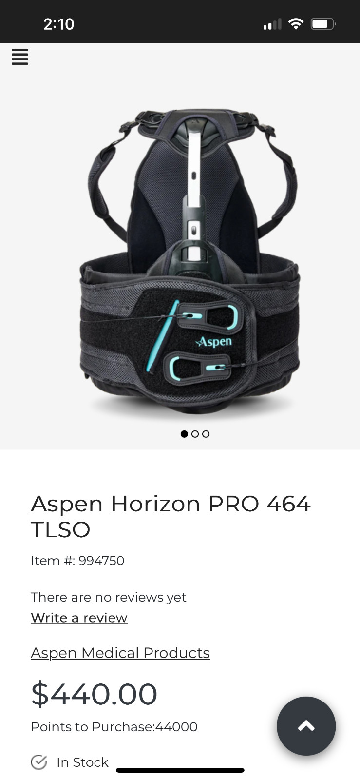 Aspen horizon pro 464 back brace new never used