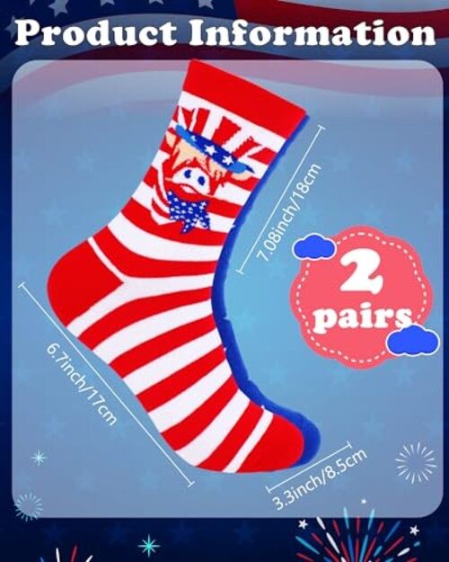 2 Pairs 4th of July Socks for Women Men, Patriotic Socks Red White Blue Stars