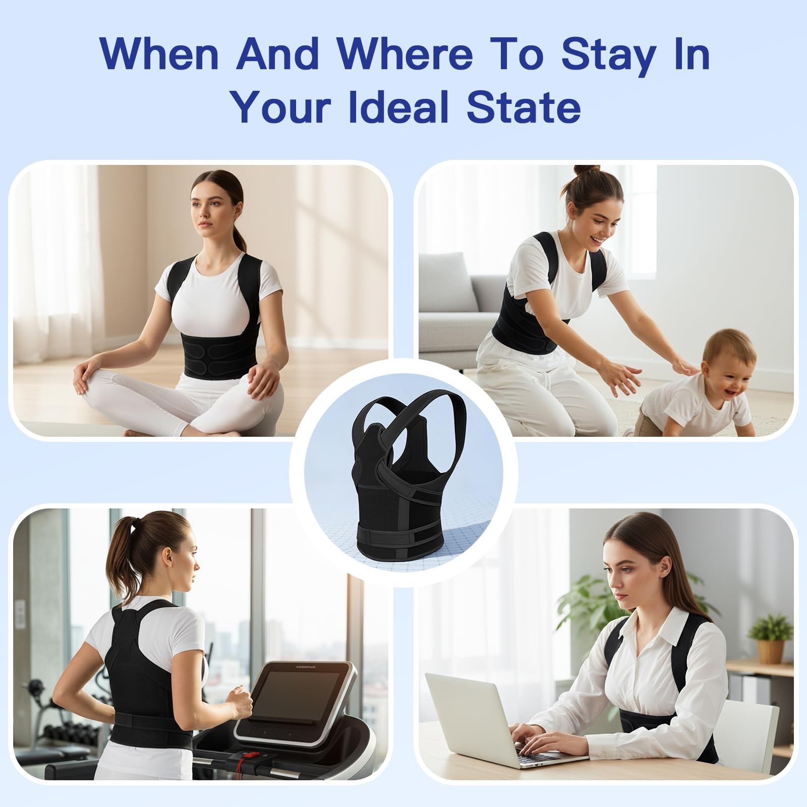 Adjustable Posture Corrector Back Brace for Neck, Shoulder & Back Pain Relief, B