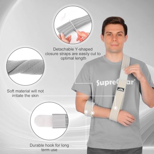 Arm Sling, Adjustable Arm Support Strap, Lightweight Shoulder Immobilizer Grey