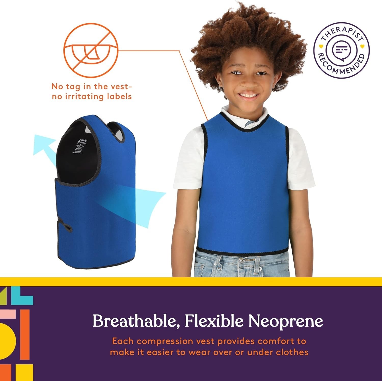 Sensory Compression Vest Deep Pressure Comfort Blue, Small