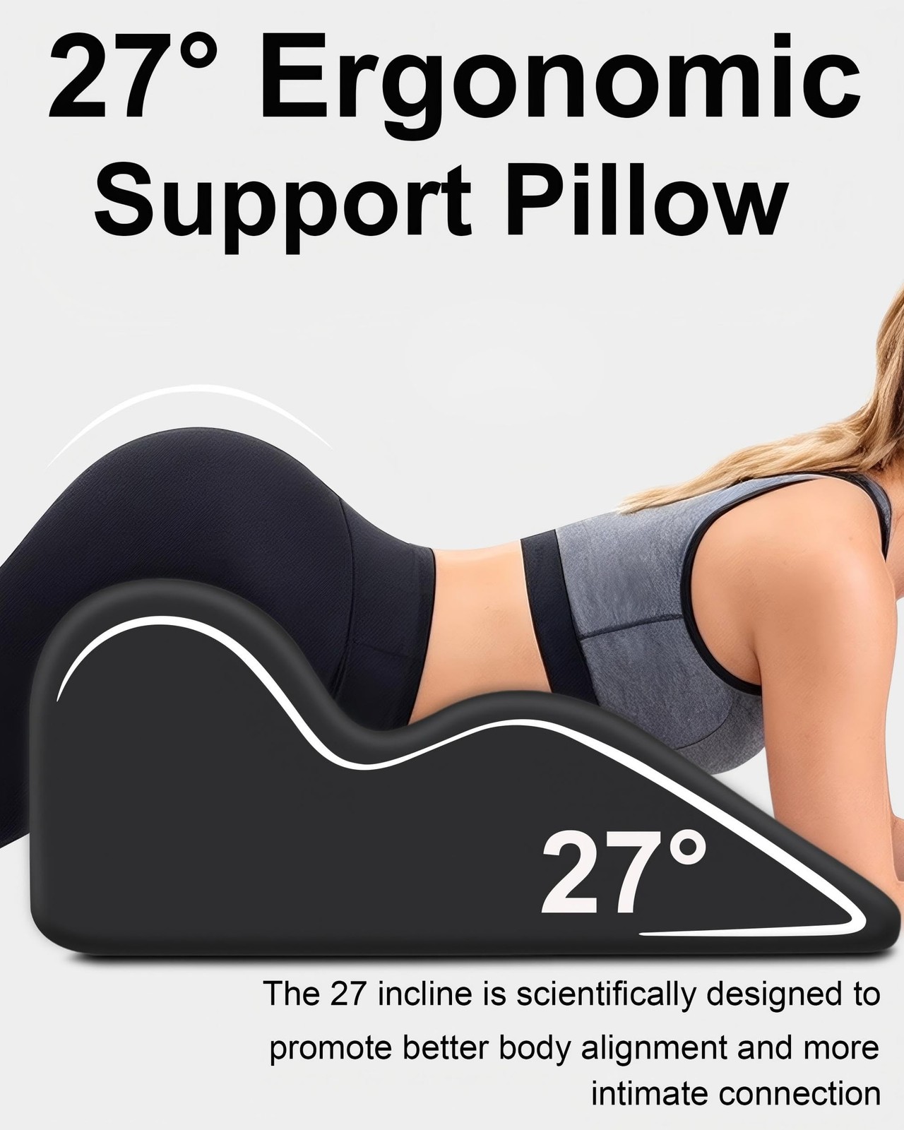 Ergonomic Memory Foam Wedge Pillow, 27° Angled Support for Neck and Waist,