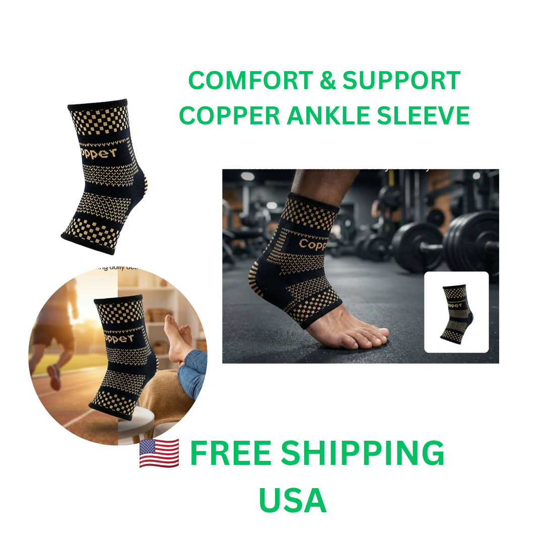 Copper Compression Ankle Brace Support Sleeve for Running Sports Walking 1 Pair