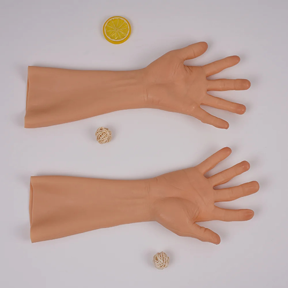 40cm Silicone Old Man Hand Gloves Skin Cover Nails Cosplay Scar Props