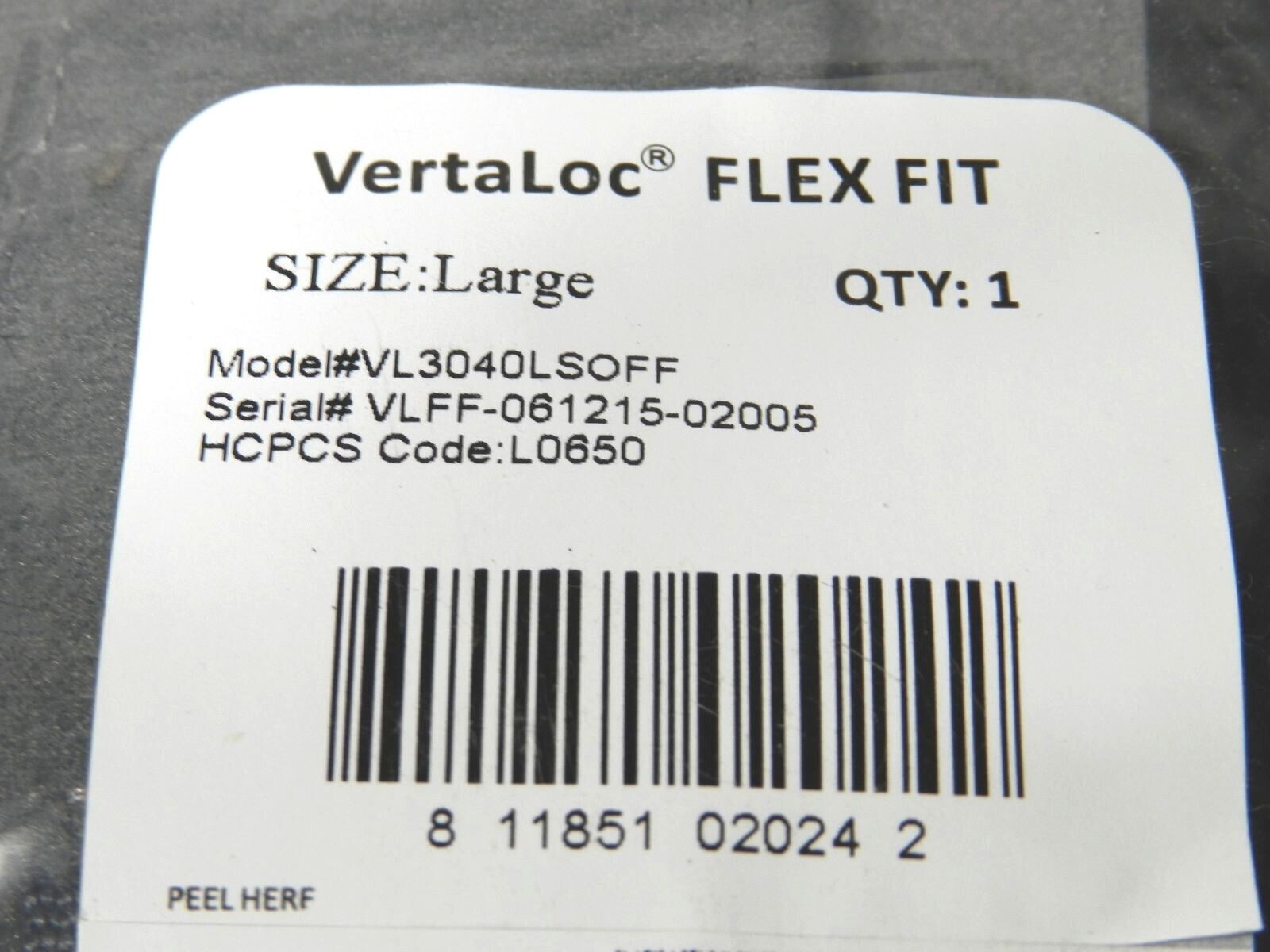 VertaLoc Flex Fit Lumbar-Sacral Orthosis (LSO) Back Brace Size Large New