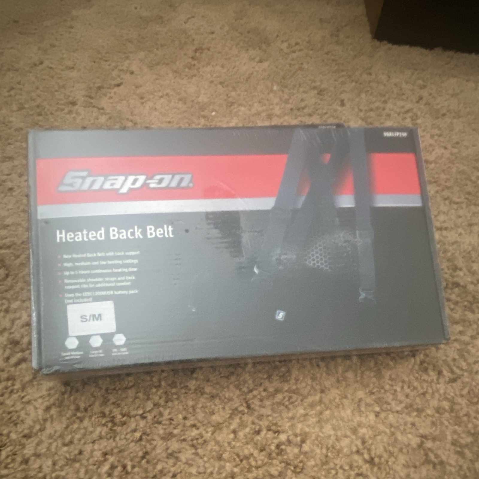 Snap-on Heated Back Belt S/M Black Adjustable Removable Shoulder Straps Adult