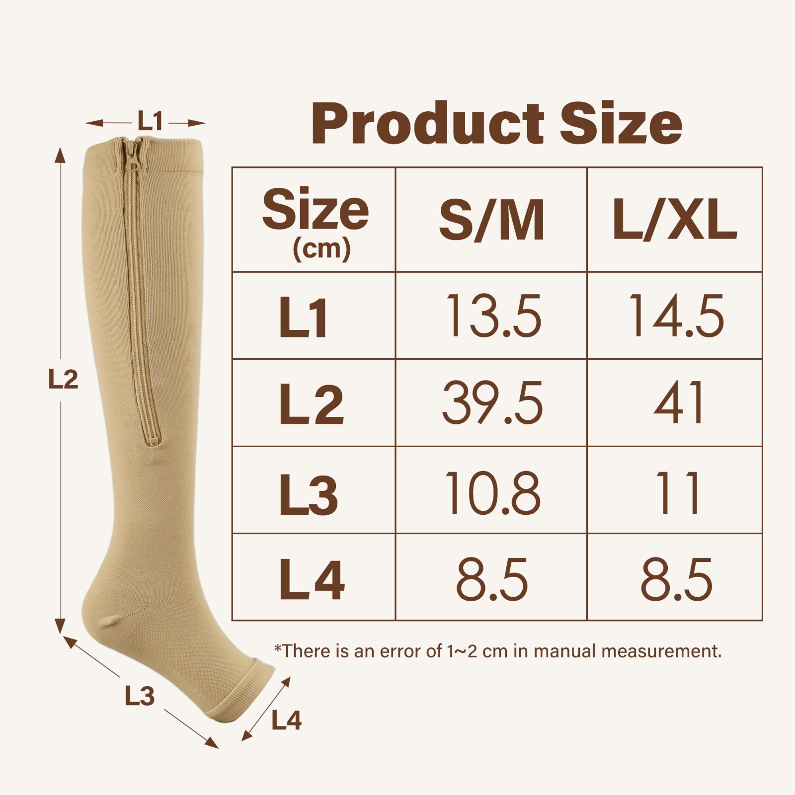 2pcs Breathable Compression Zipper Socks Open Toe Elastic Leg Support Socks
