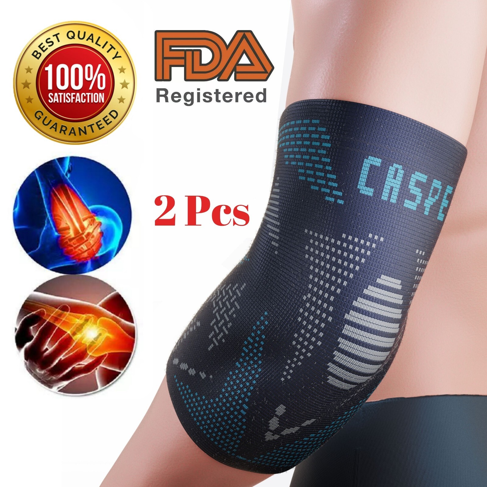 2 Pcs Elbow Brace Compression Support Sleeve Fit Arthritis Tendonitis Joint Pain