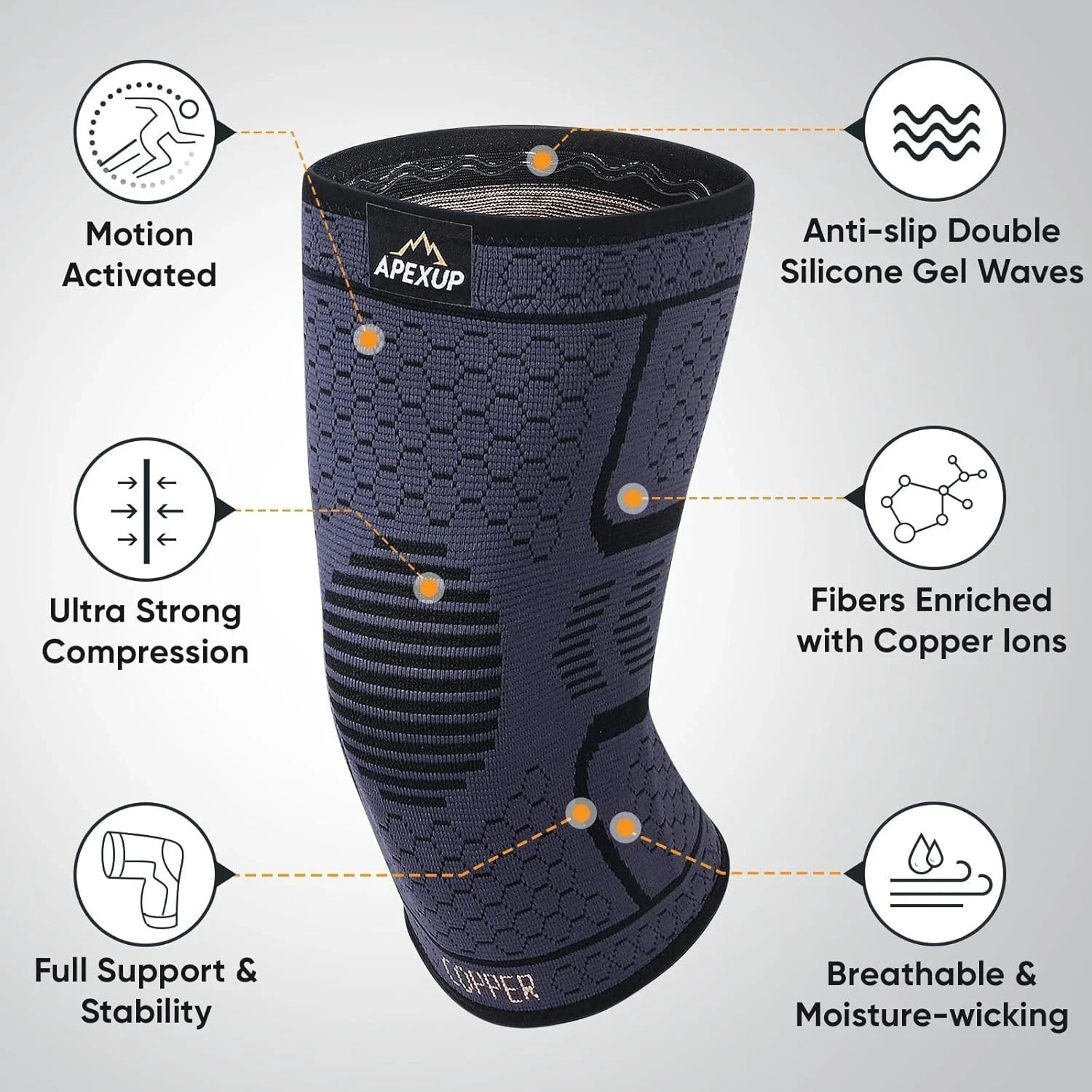 2 PCS Compression Knee Brace for Men, Women, Copper Compress Sleeve Top Quality
