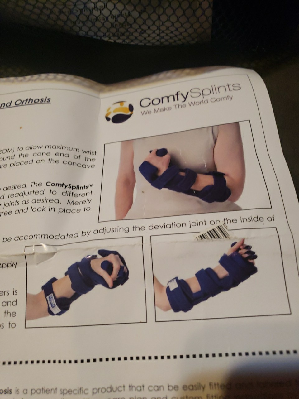 Comfy Splint Adjustable Cone Hand Orthosis Device Wrist Splint Blue