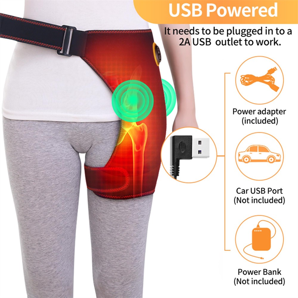 Electric Adjustable USB Heated Hip Brace 3 Massager Vibration Heat Thigh Brace